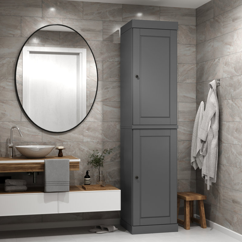 16.5" W Solid Wood Bathroom Cabinet, Gray
