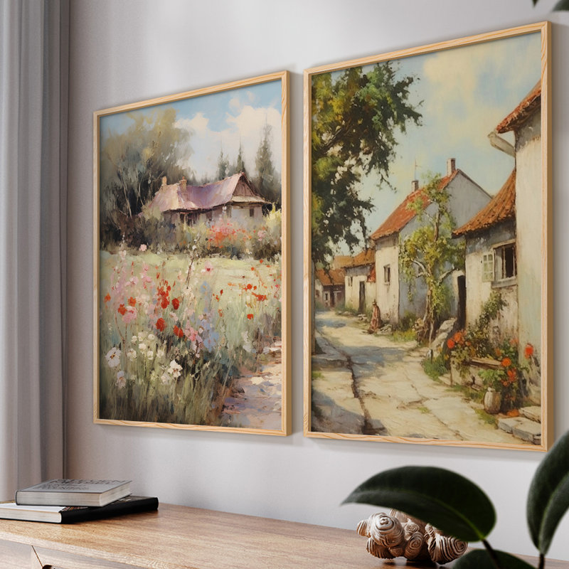 «Vintage Landscape LXIV», impression giclée sur cadre - ensemble de 2, Naturel, H 12 po x l 30 po