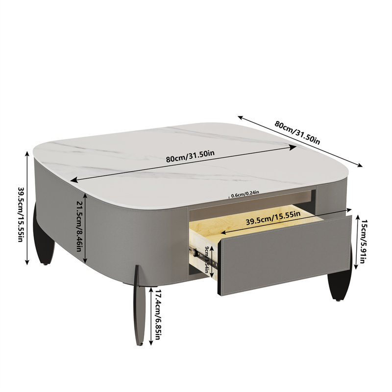 Luxury Coffee Table Center Table Marble Top Leather Cover