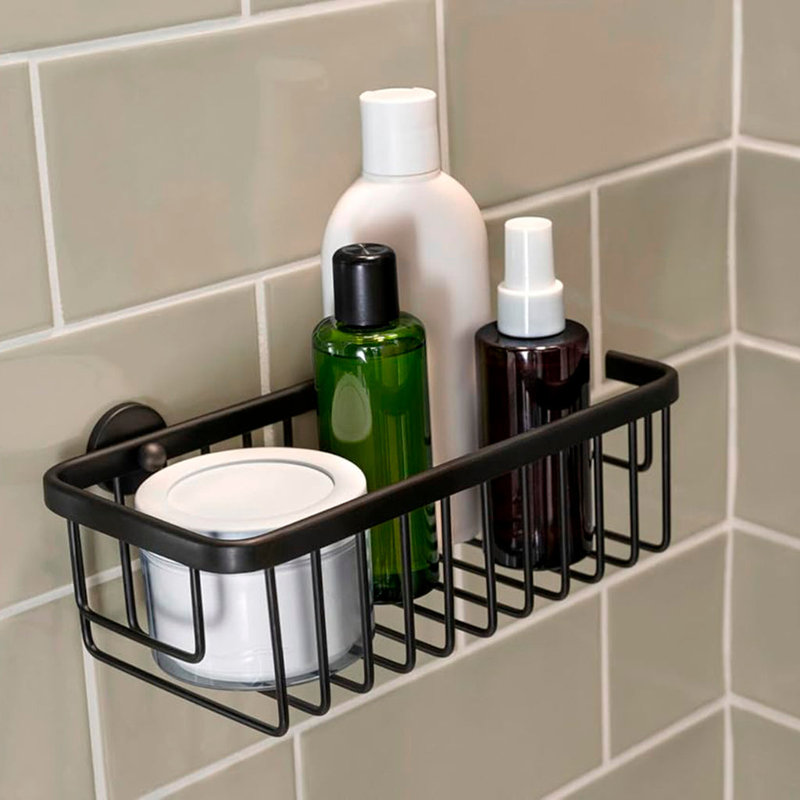 Metro Rectangular Shower Basket - Wall Mount - 12" Stainless Steel/Polished Nickel, Matt Black
