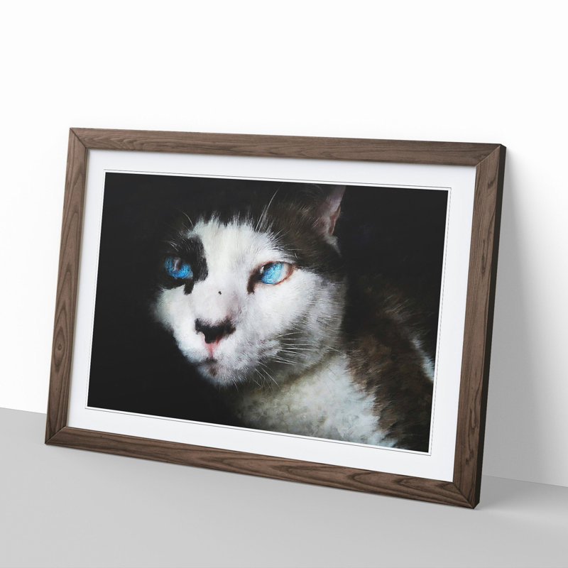 Portrait of a Cat Vol.10 - Picture Frame Painting, Walnut Framed, 27cm H x 36cm W x 2cm D