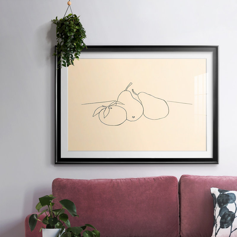 Dessin de fruits IV encadré sur papier, Noir, H 30 po x l 44 po x P 1,5 po