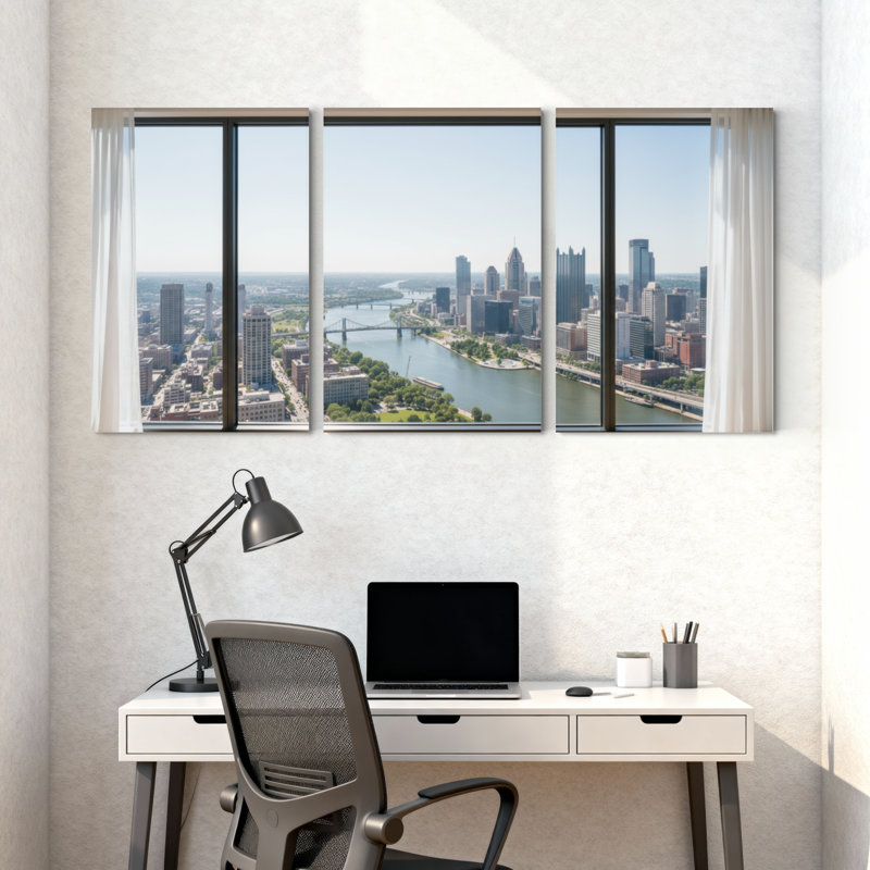 Ensemble de 3 toiles d'art sur toile, paysage urbain et paysage urbain, H 24 po x l 48 po