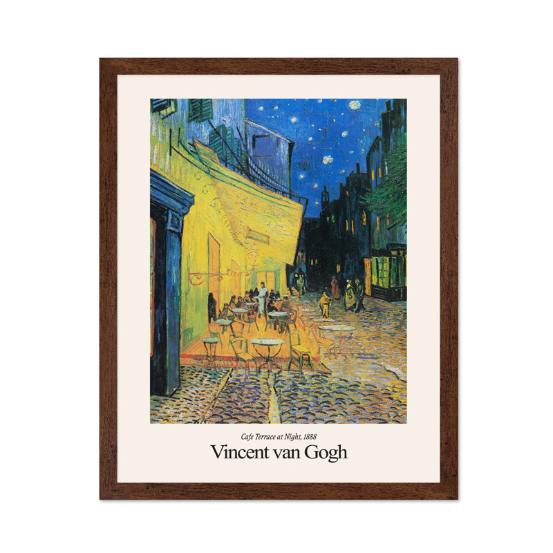 Van Gogh - terrasse de café la nuit, Affiche, H 12 po x l 16 po, Encadrement brun