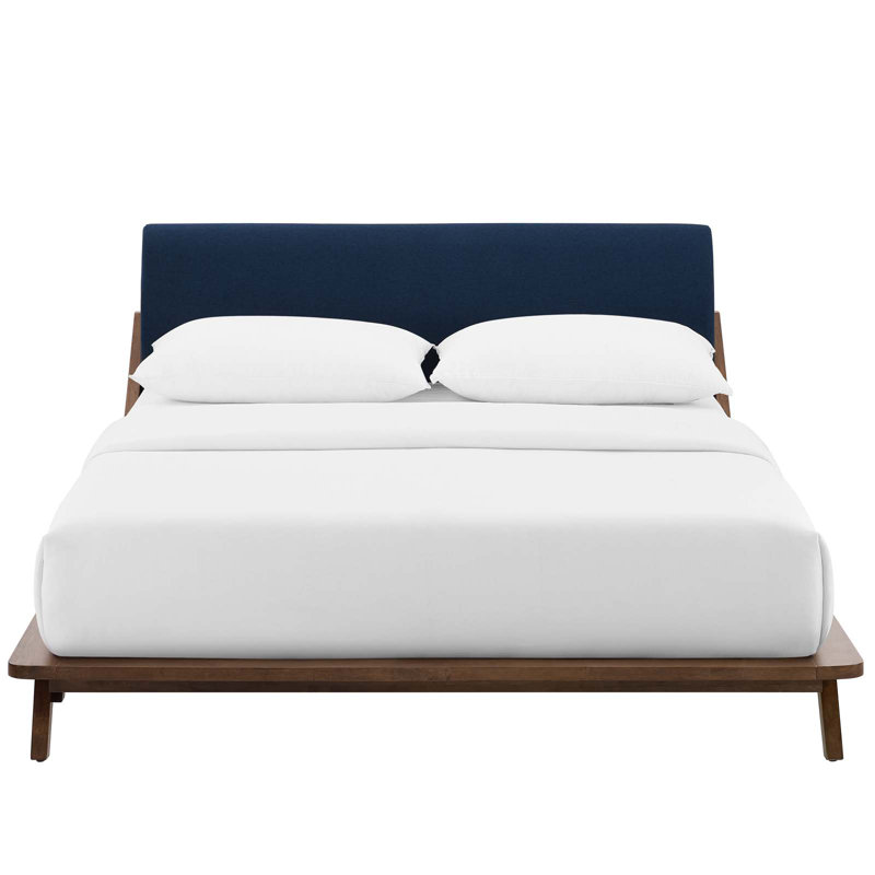 Luella Queen Upholstered Fabric Platform Bed, Walnut/Blue