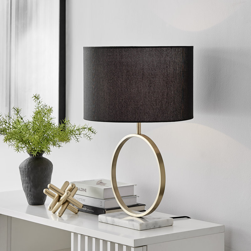 Andrin Gold & White Shade Metal Halo Marble Stand Table Lamp Light (Including Bulb), Black