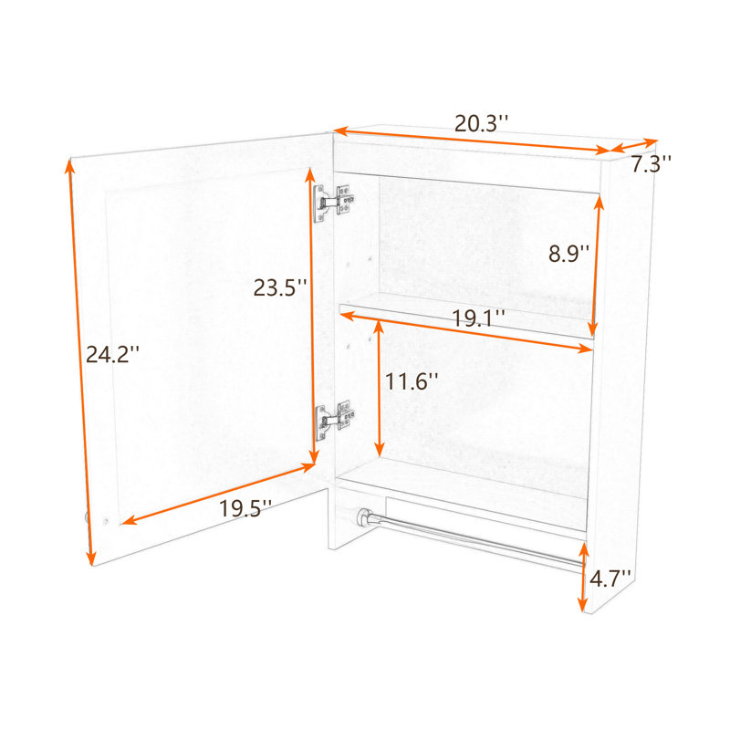 Armoire de rangement murale avec rangement dissimulé, charnières à fermeture en douceur et barre à serviettes, Mirror Cabinet