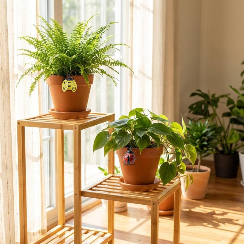Ensemble de 2 supports de pot en métal, coccinelle et abeille, décor extérieur de jardin