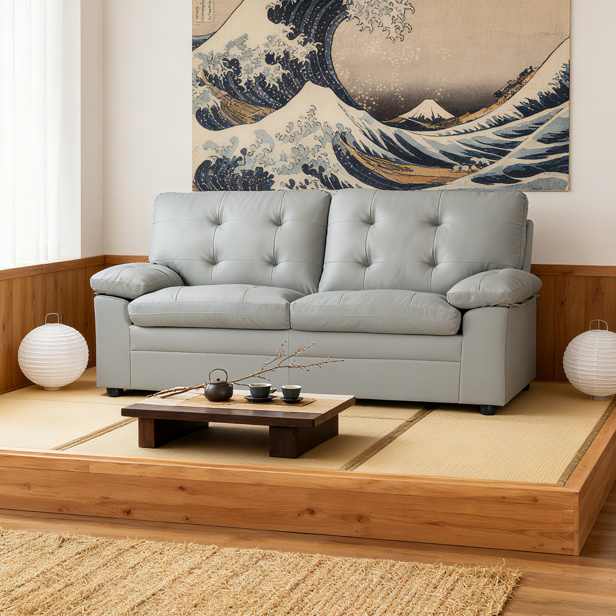 Ebern Designs Modern Gray Faux Leather Loveseat Sofa | Wayfair