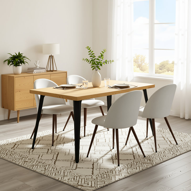 Ensemble de table de salle à manger rectangulaire 63 po avec 4 chaises rembourrées Hozel, Natural, Beige / brun