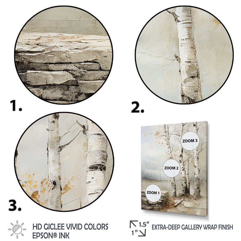 Rustic Birch Tree Charm - Art mural bouleau, Toile tendue, H 60 po x l 40 po x P 1,5 po