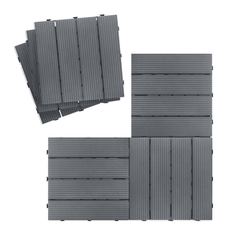 12'' L x 12'' W Plastic Interlocking Deck Deck Tile Kit in Gray, Gray