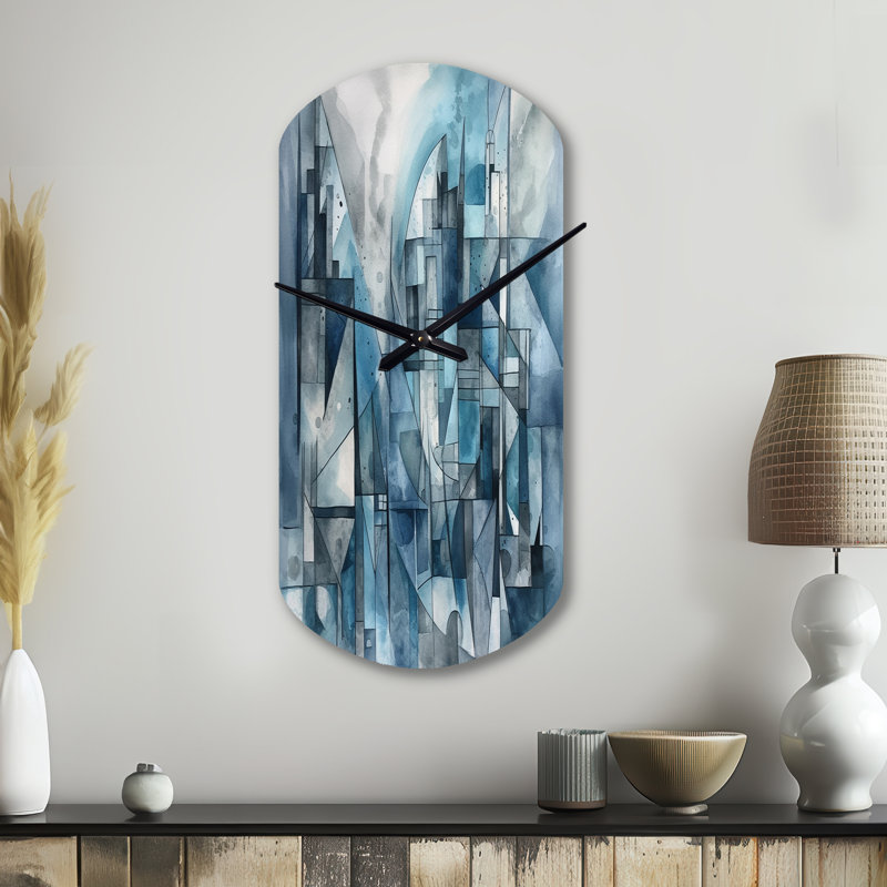 Horloge murale bleue géométrique abstraite Harmony Of Shape III - impression géométrique cylindrique, Grand
