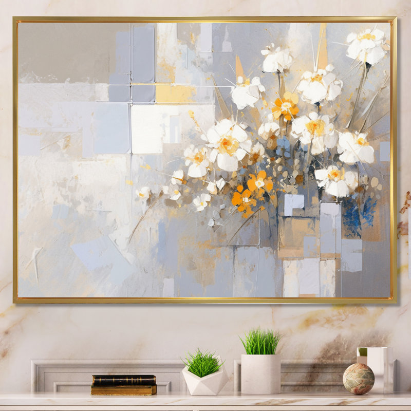 Kaleidoscope II beige et doré sur toile, Cadre flottant doré, H 16 po x l 32 po x P 1 po