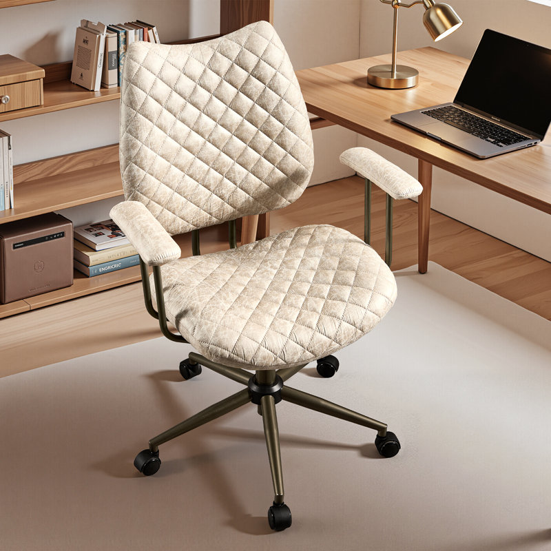 Ergonomic Office Desk Chair With Arms, Pu Or Suede Leather, Adjustable Swivel For Home, Dorm, Vanity & Study, Beige Suede