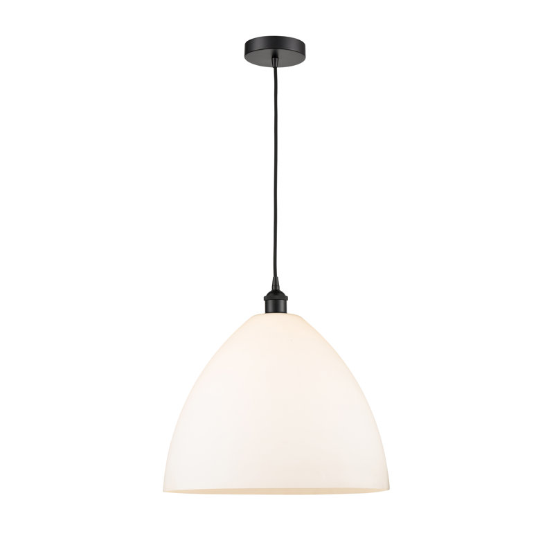 Luminaire suspendu en forme de dôme à 1 lumière Bluford, Blanc, H 17,75 po x l 16 po x P 16 po, Noir mat