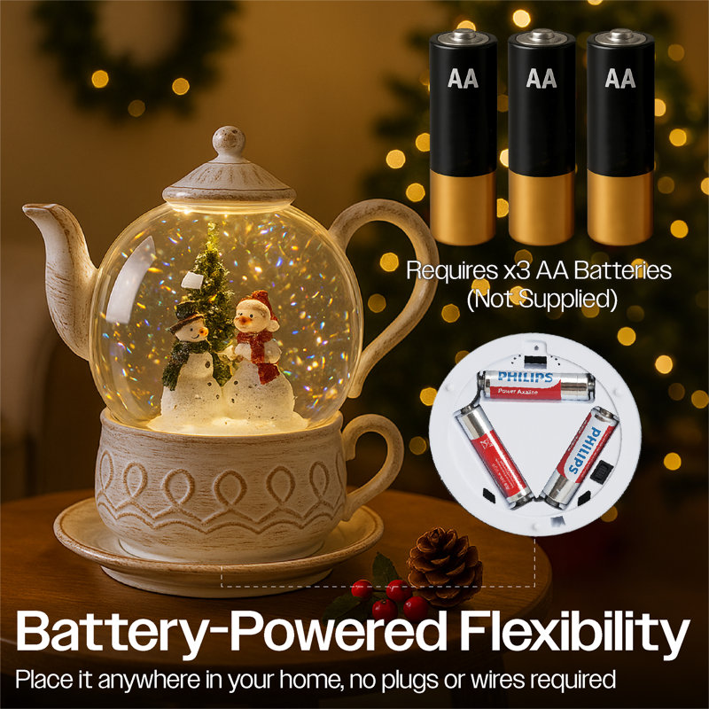 Snow Glitter Led Swirl Teapot