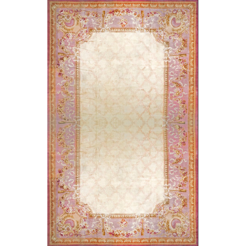 Ivory Antique Allover Trellis Design Oversized French Savonnerie Carpet