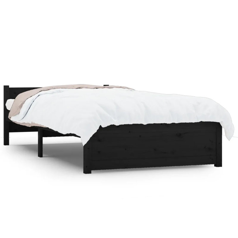 Bed Frame Solid Wood, Black, European Single (90 x 200cm)