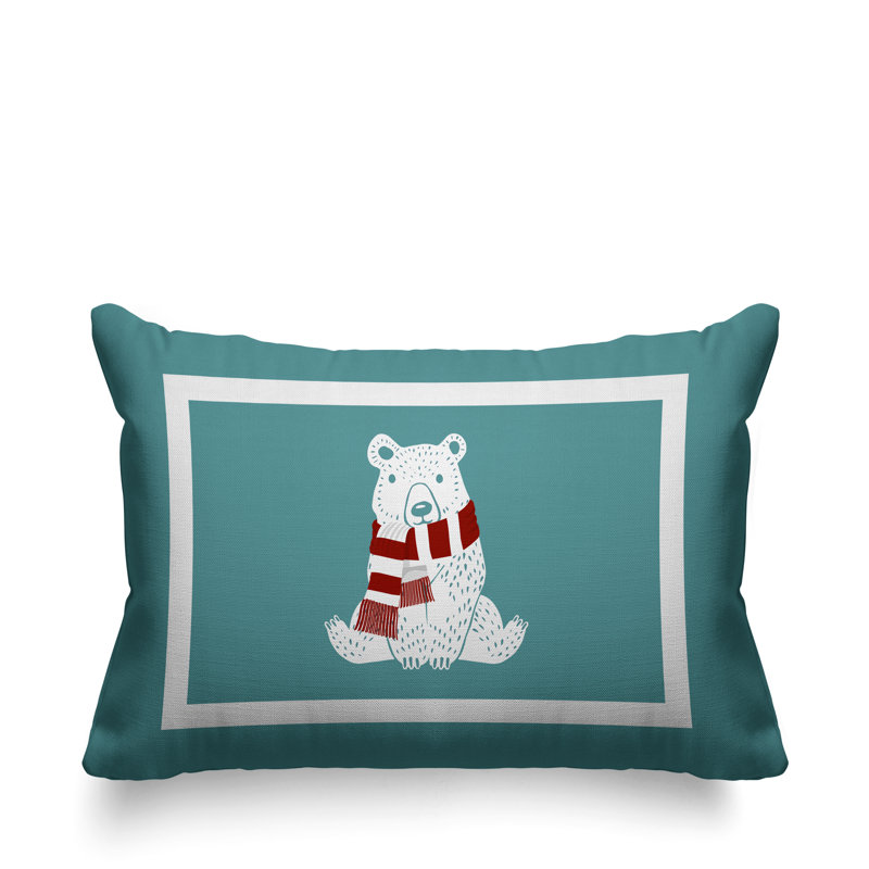 Coussin intérieur / extérieur Folk Christmas Bear, Ciel