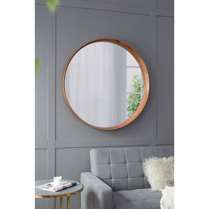 Miroir rond contemporain en bois