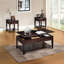 Table basse en noyer avec surface surélevée et rangement pour objets décoratifs