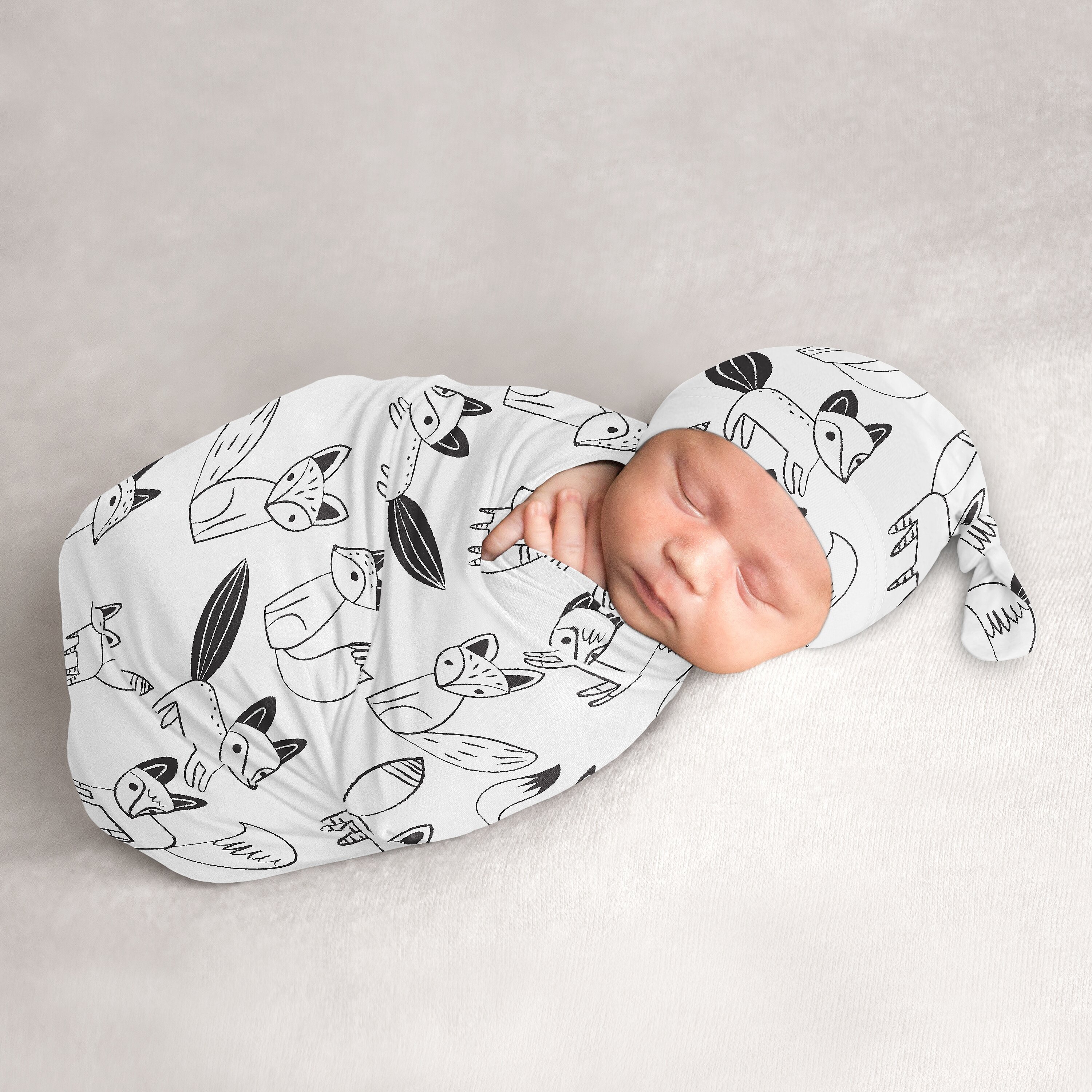 Sweet Jojo Designs Fox Black And White Baby Cocoon And Beanie Hat