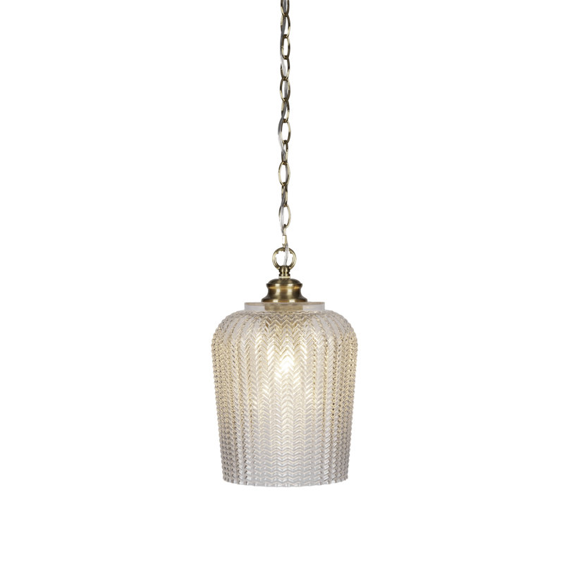 Luminaire suspendu suspendu en chaîne Chy avec verre texturé de 9 po, Laiton New Age, Doré