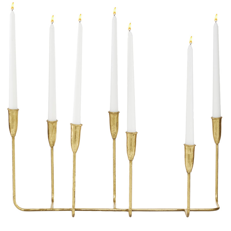 Modern metal candelabra holder Galya, Or, H 10 po x l 20,6 po x P 7,4 po