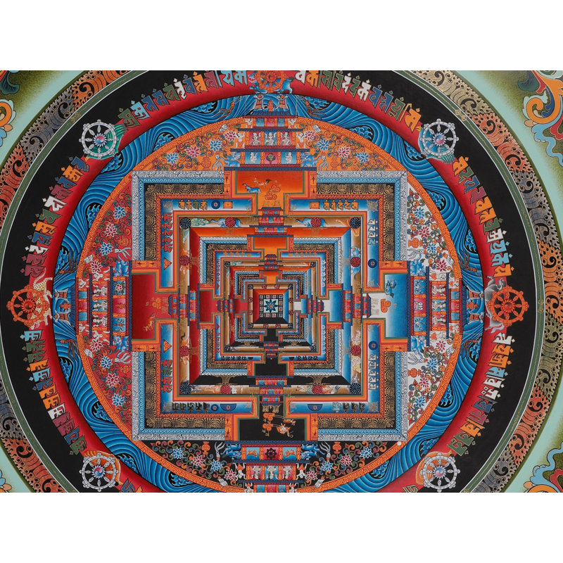 Art mural mandala tibétain roue de la vie Kalachakra | Thangka bouddhiste peint à la main | Décoration de méditation spirituelle | Conception du palais sacré