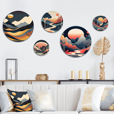 Ensemble de 5 décorations murales jaune lune dans les montagnes III