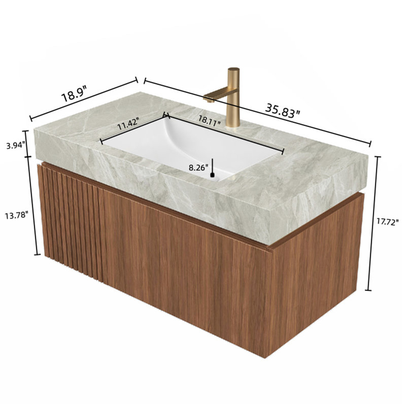 Meuble-lavabo 36 po avec lavabo, Espresso, Gris clair, 36"