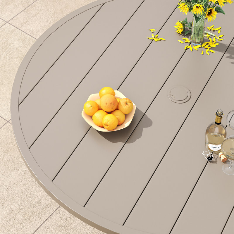 6-Person Patio Dining Set with 50" Round Dining Table and Padded PVC-coated polyester Swivel Chairs, Cream/Sandshell