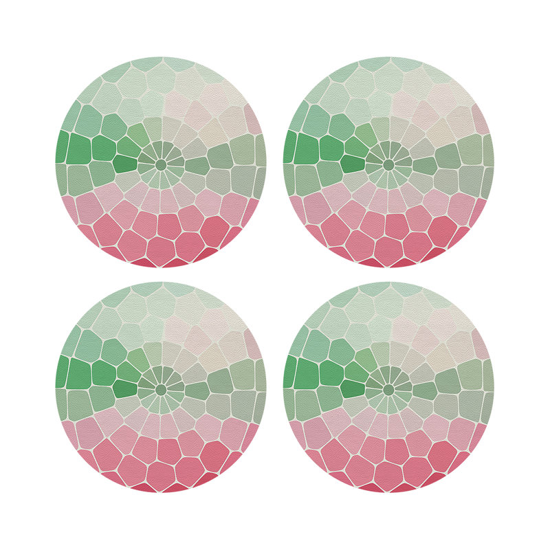 Mosaico Palm Beach Vegan Leather Round Coasters, Palm Beach