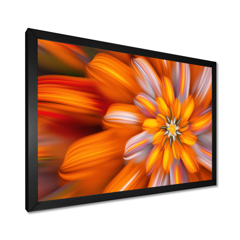 Fleur fractale orange massif - art mural floral, H 16 po x l 32 po, Cadre photo noir