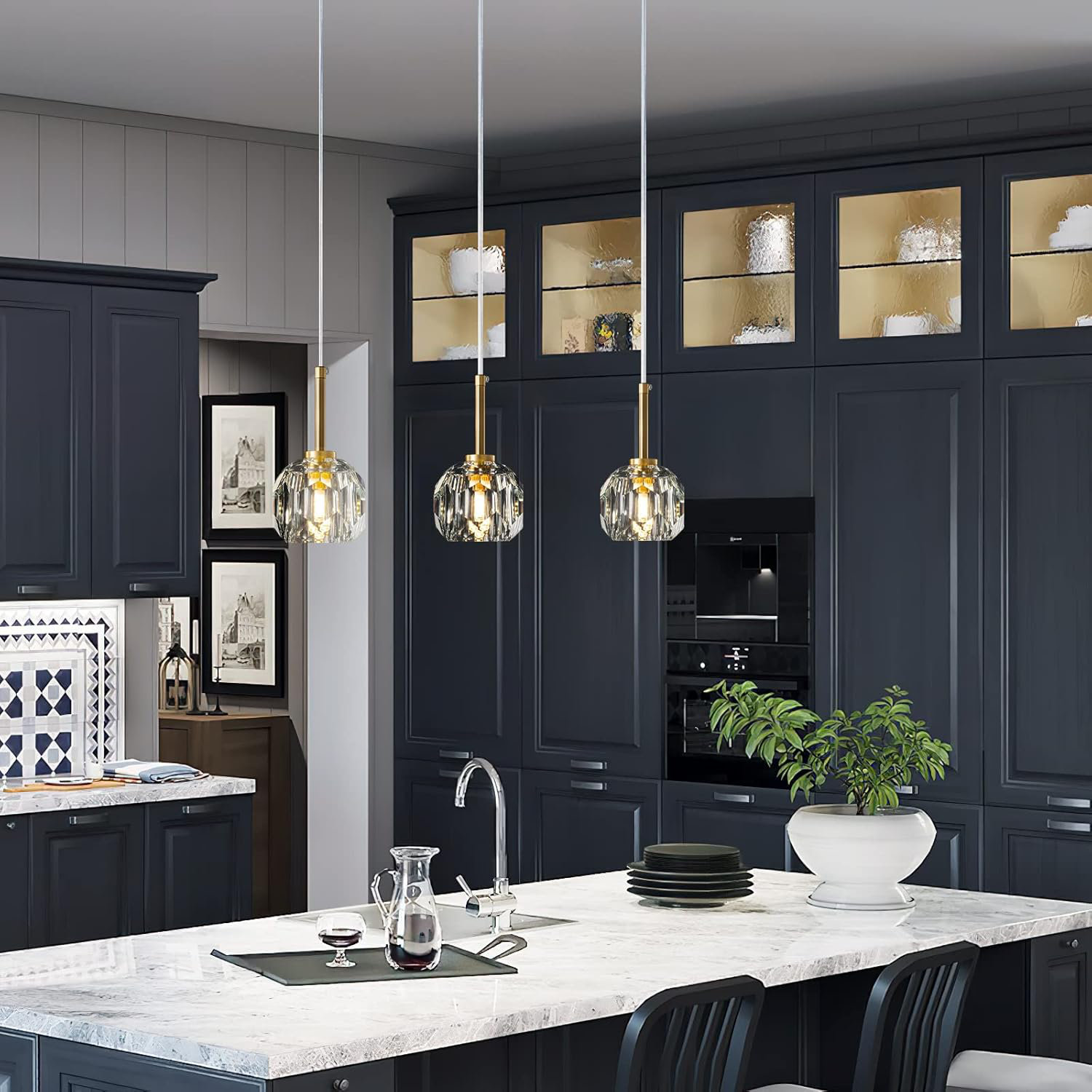 Everly Quinn Luminaires suspendus modernes en cristal réglables pour ...