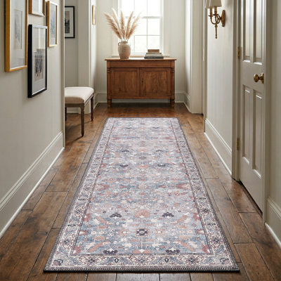 Zehorit Machine Washable Vintage Area Rug For Living Room, Hallway Runner, Entryway Rug