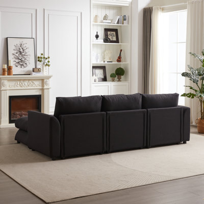 MH102.2 Inch Combination Sofa Modular Sofa With Ottoman, Plastic Leg,Three Cushions And Three Pillows For Living Room, Apartment, Studio L-Shaped Sof by Hokku Designs