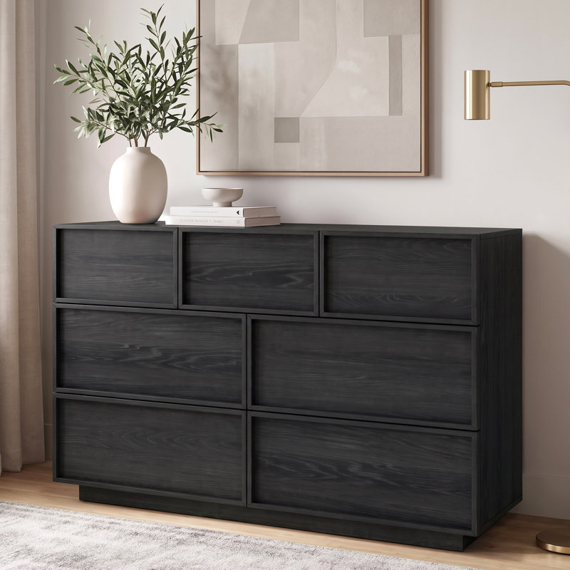 Commode moderne Abbate à 7 tiroirs, largeur de 120 cm, en bois, Noir