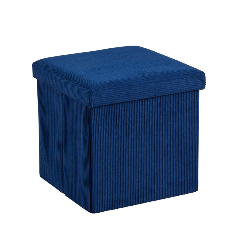 Peider 38cm Square Corduroy Fabric Storage Ottoman, Navy Blue