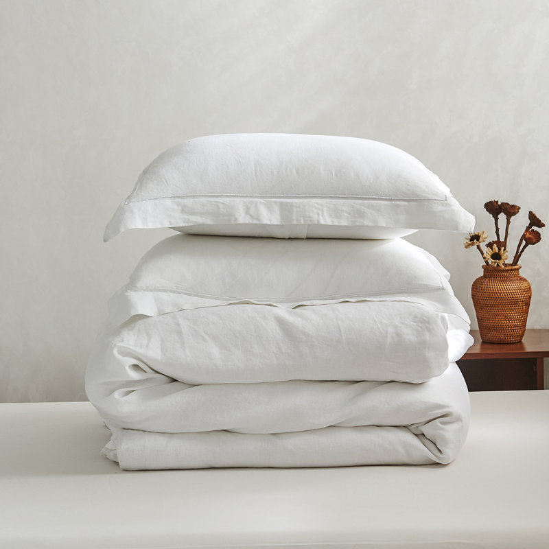 100% Linen Duvet Cover Set, Queen Duvet Cover + 2 Shams, White
