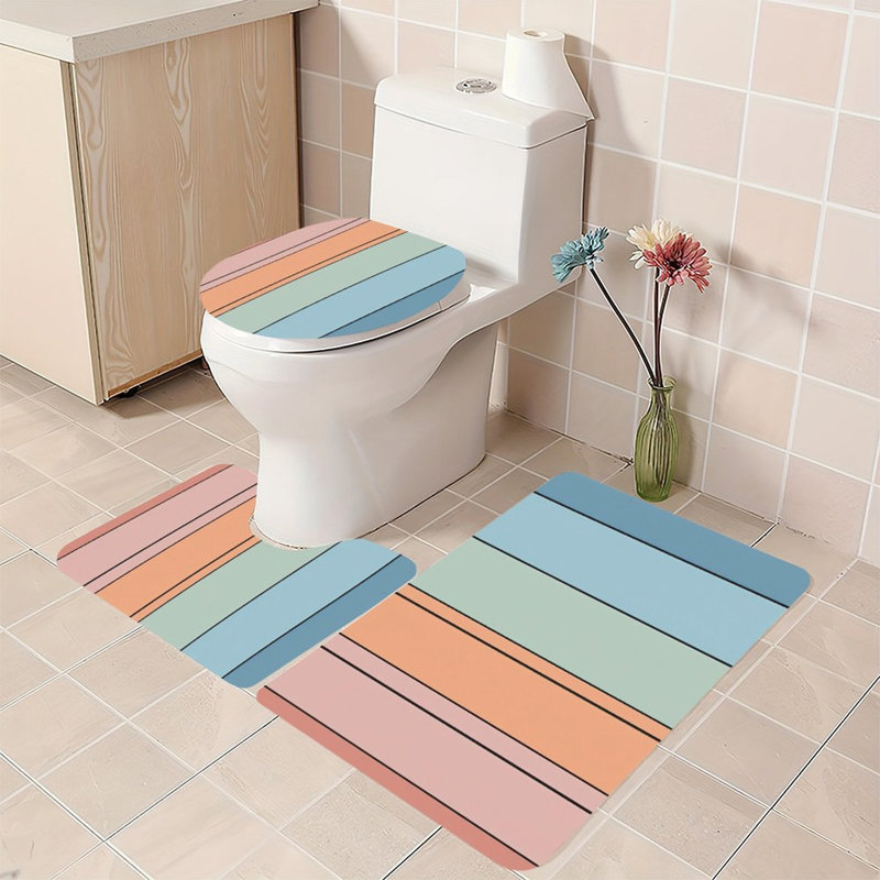 Ensemble de 3 tapis de salle de bain Pastel, Blue Pastel Striped