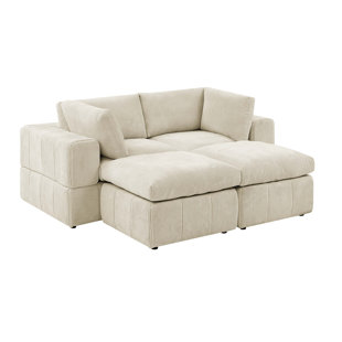 110.6 L-Shaped Sofa with Removable Ottomans and Comfort Lumbar Pillow,  Beige - ModernLuxe