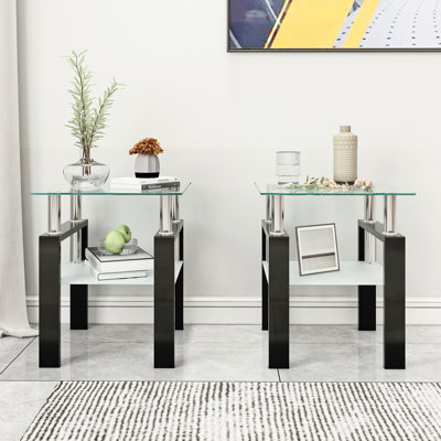 Ensemble de table en verre 2 pièces, plateau trempé et tablette givrée