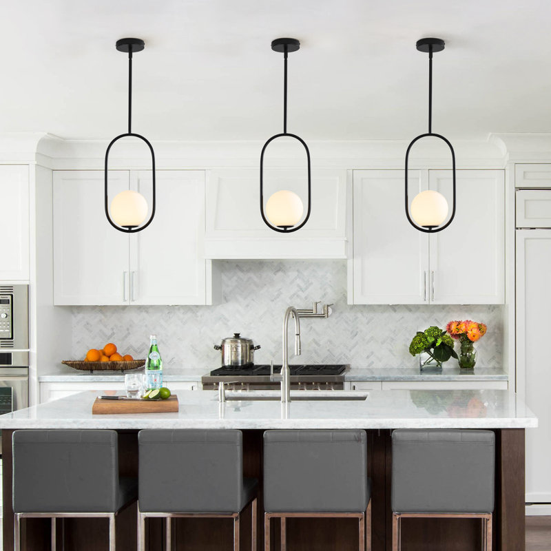 1 - Light 7.87'' Dimmable Modern Unique/statement Single Oval Globe Pendant Light For Kitchen Island Dining Room, Matte Black