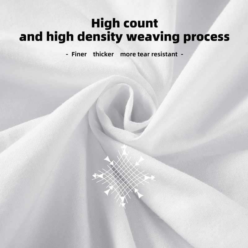 Natural Linen Cotton Bed Sheets Set，Deep Pocket- 4 Pcs, Queen, White