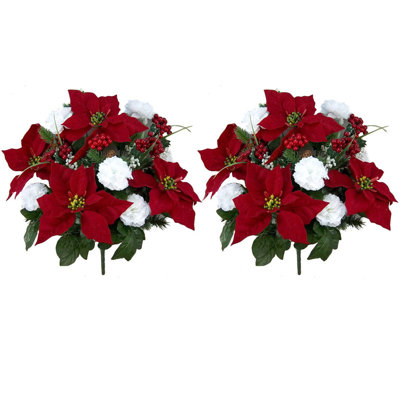Bouquet de 18 poinsettias artificiels 18 tiges, faux velours, oeillet poinsettia