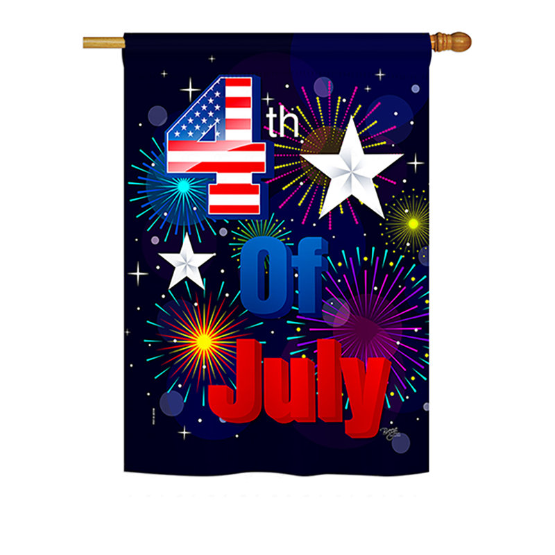 Drapeau de maison en polyester 40 x 28 po Plimoth Fireworks 4 juillet Americana