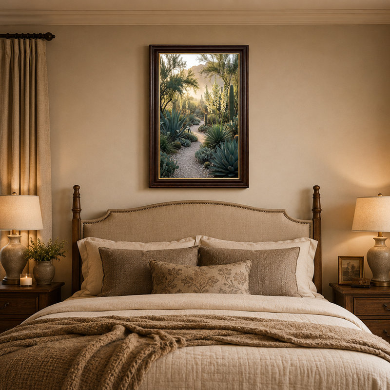 «Desert Cactus and Yucca Flower Garden Path», art mural, H 24 po x l 16 po