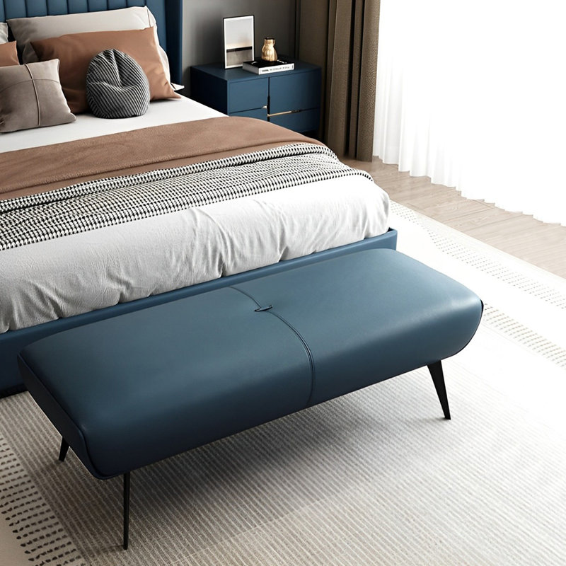 Banc rembourré en cuir véritable Meldia, Bleu, H 15,74 po x l 47,24 po x P 19,68 po
